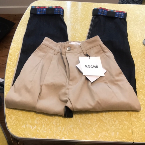 Koche Beige Crazy Check Print Trousers - Picture 8 of 14